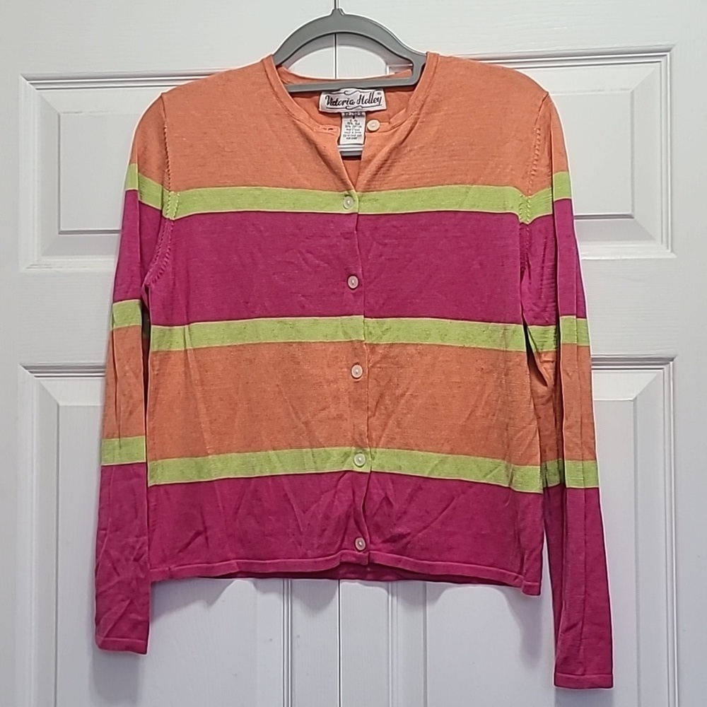 Vtg Silk Cotton Blend Colorful Striped Caridgan size 8